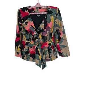 DKNY Women's Multicolor Jacket with Body Wrap Ties Cotton 93% Elastane 7% Size 8